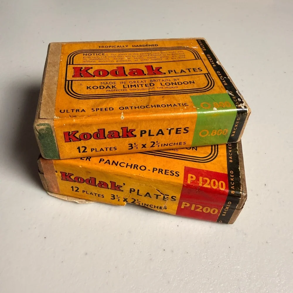 Kodak Vintage Plates 3.5x2.5 Orthochromatic Panchro-Press Lot of 2 Yellow Red